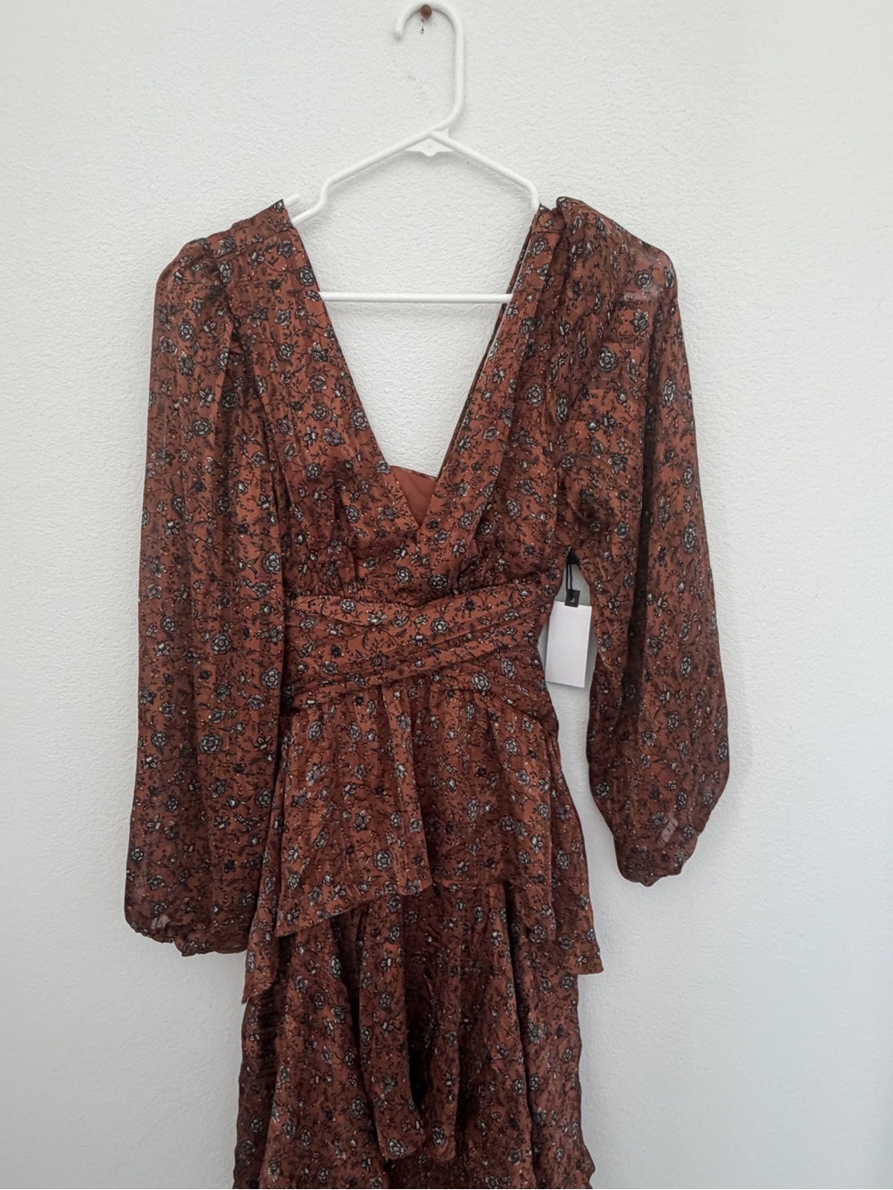 ASTR The Label Anora Copper Black Ditsy Long Sleeve Open Back Maxi Dress Small - Picture 4 of 9